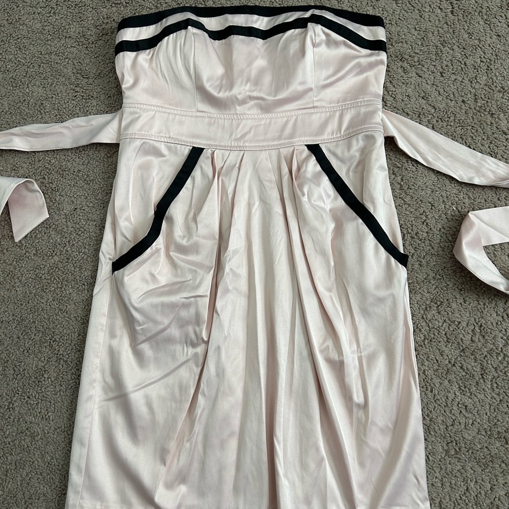 Strapless Homecoming Formal Dress Off White Pink Black Silky Juniors Size 7